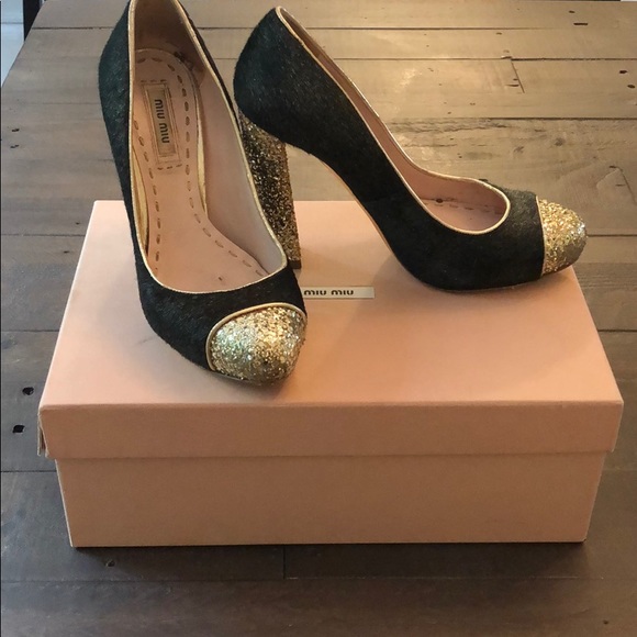 Miu Miu Shoes - Miu Miu glitter and fur pumps